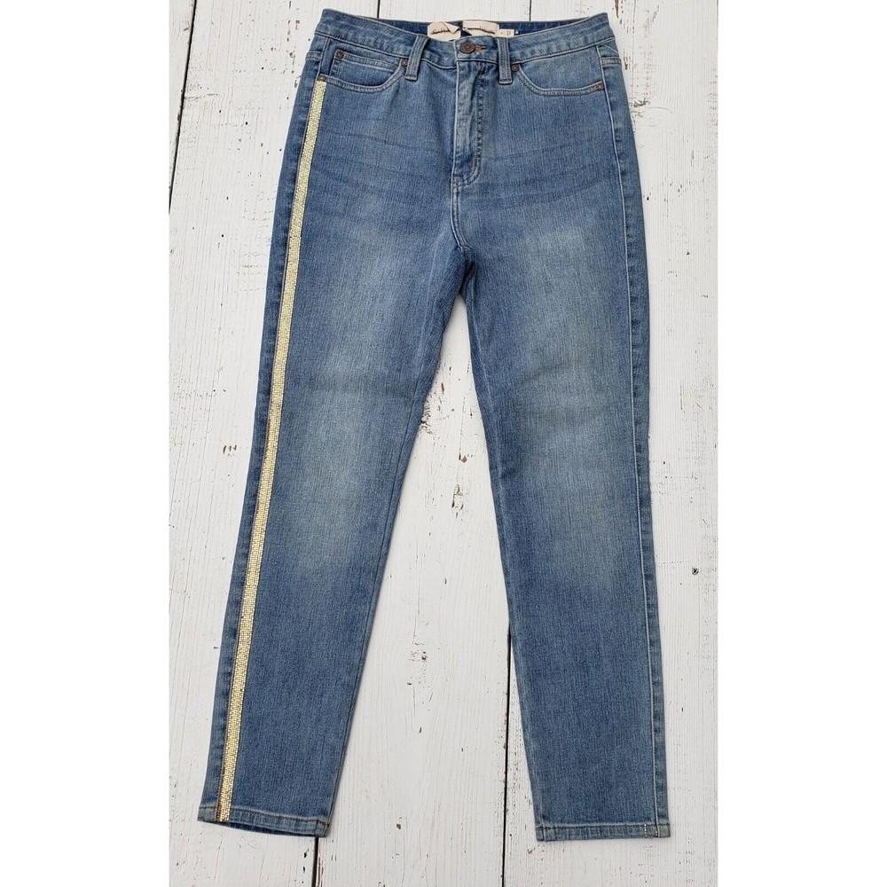 Soft Surroundings Women's Sz 4 High Rise Accent Stripe Sequins Jeans Pants NEW - Picture 1 of 3